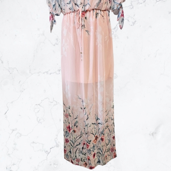 City Studio Pink Floral Off the Shoulder Chiffon Maxi Dress - Picture 5 of 7